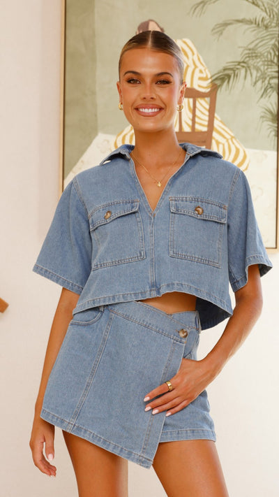 Load image into Gallery viewer, Olivia Top and Skort Set - Light Denim - Billy J
