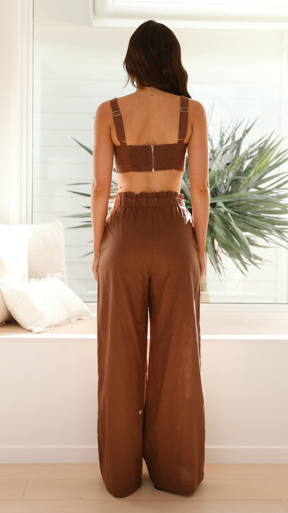 Pamelia Crop Top and Pants Set - Chocolate - Billy J