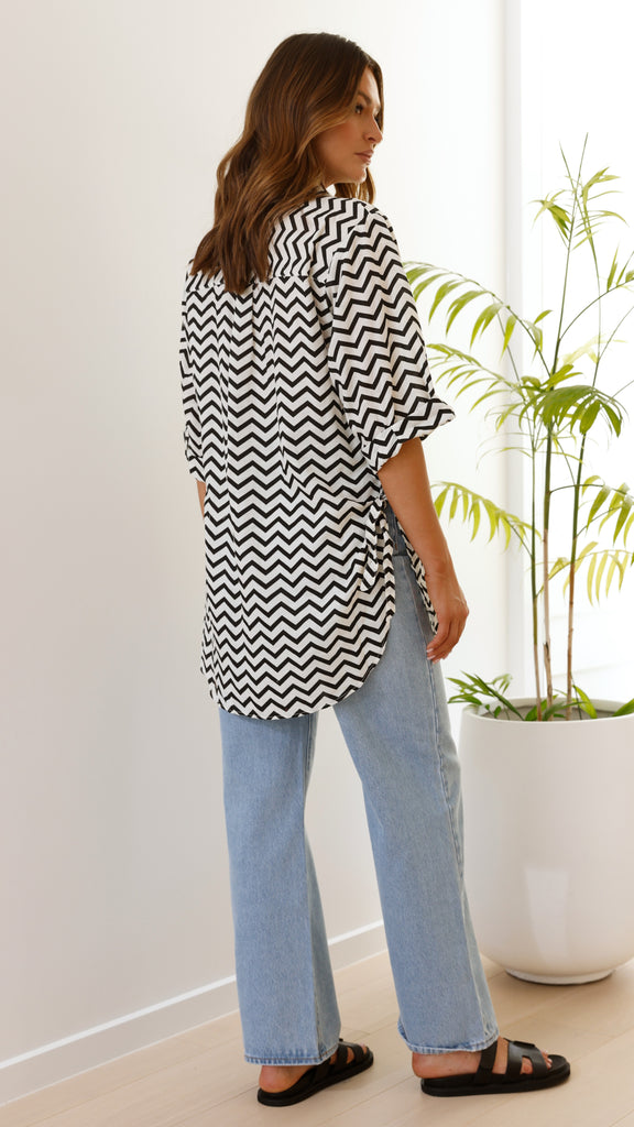 Vesper Beach Shirt - Black / White Zig Zag - Billy J