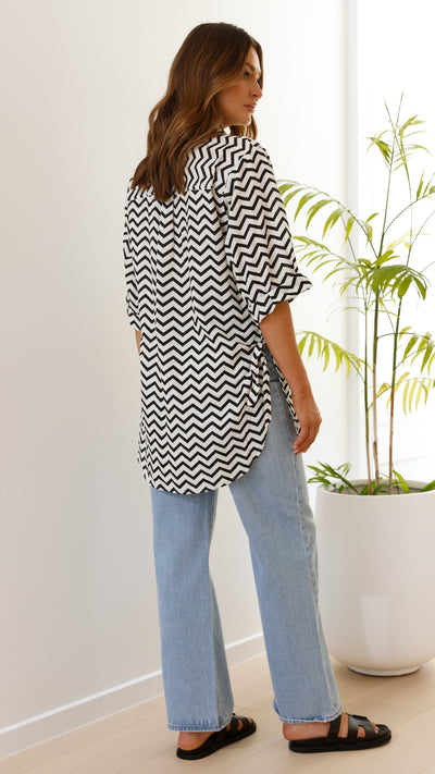 Load image into Gallery viewer, Vesper Beach Shirt - Black / White Zig Zag - Billy J
