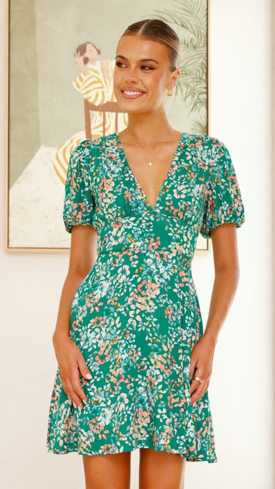 Load image into Gallery viewer, Itzel Mini Dress - Green Floral - Billy J
