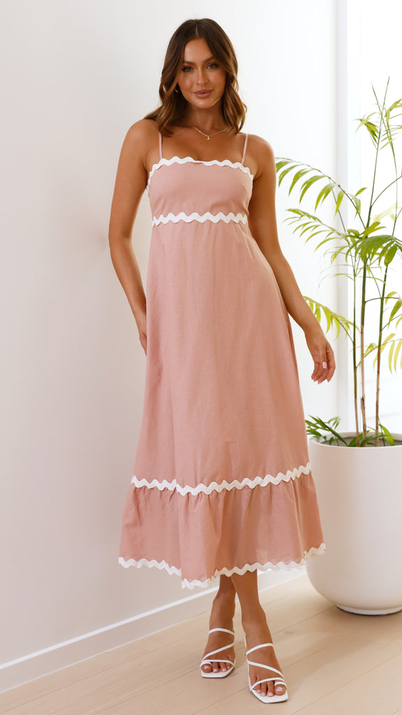 Brodey Midi Dress - Blush / White - Billy J