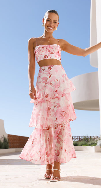 Maeva Maxi Skirt - Pink / White Print