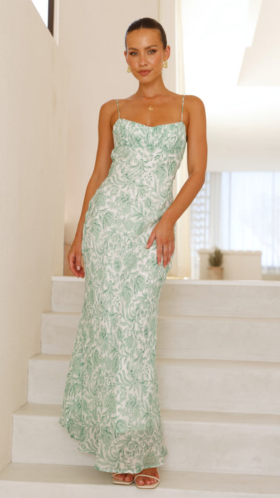 Load image into Gallery viewer, Margie Midi Dress - Green Flower - Billy J
