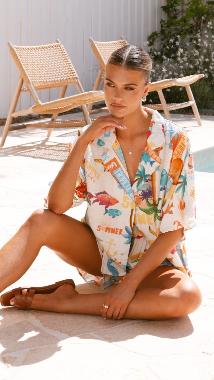 Cruise Button Up Shirt - Tropical Print - Billy J