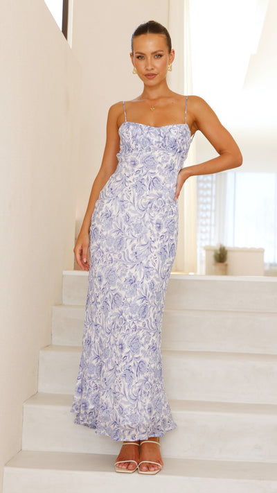 Load image into Gallery viewer, Margie Midi Dress - Blue Flower - Billy J
