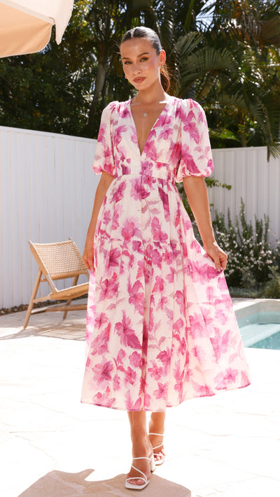 Load image into Gallery viewer, Erin Midi Dress - Pink Floral - Billy J
