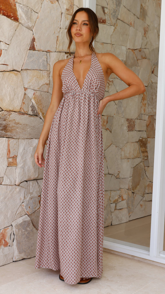 Xylon Maxi Dress - Brown Print - Billy J