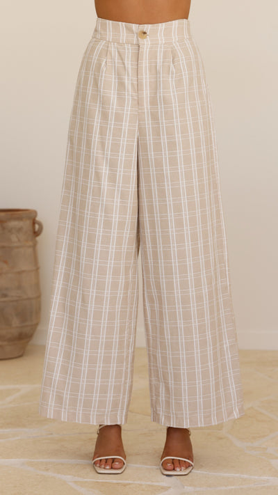 Load image into Gallery viewer, Obelia Pants - Beige / White Check - Billy J
