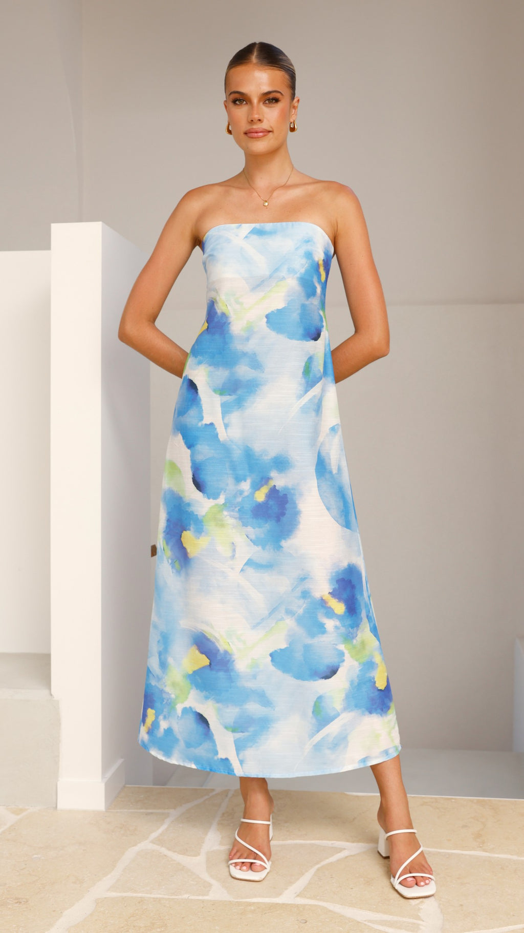 Nora Strapless Maxi Dress - Blue Floral - Billy J