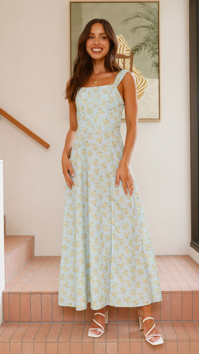 Load image into Gallery viewer, Kalea Midi Dress - Blue / Yellow Floral - Billy J
