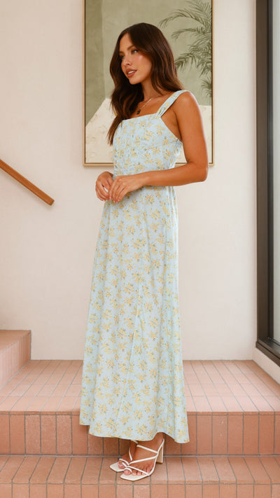 Load image into Gallery viewer, Kalea Midi Dress - Blue / Yellow Floral - Billy J
