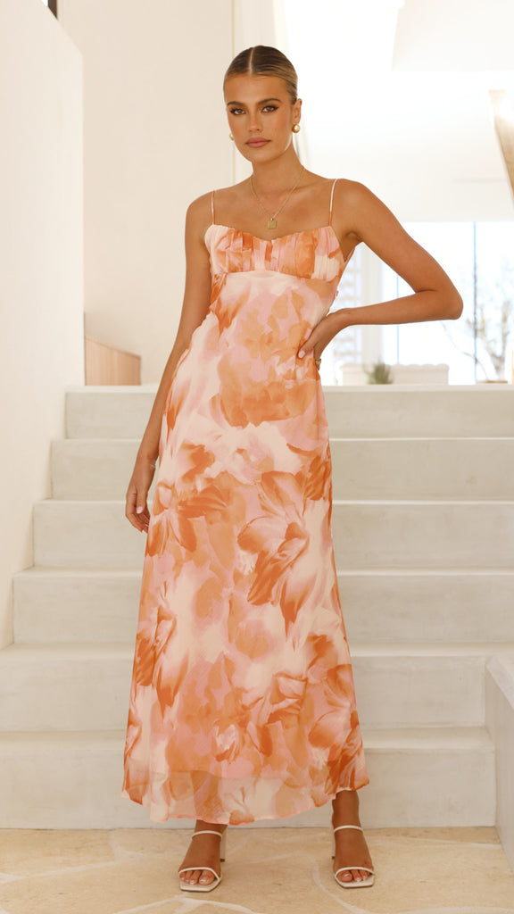 Sabian Maxi Dress - Orange Floral - Billy J