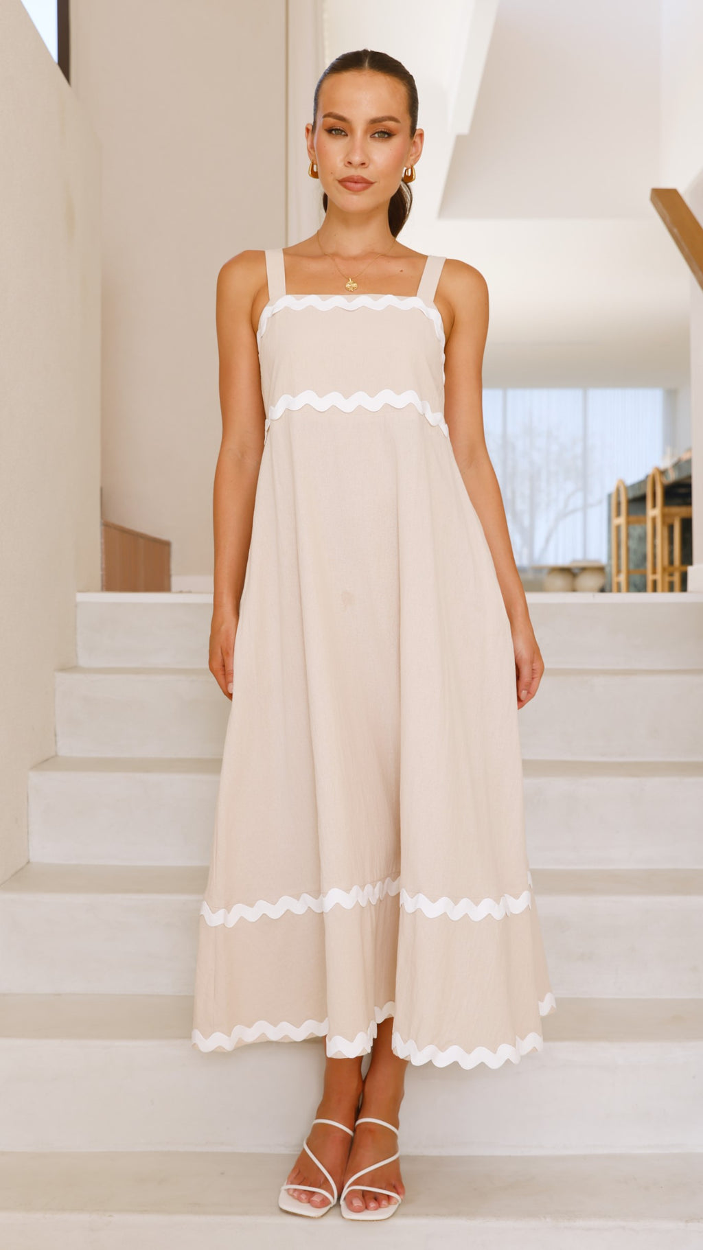 Raelynn Maxi Dress - Beige/White - Billy J