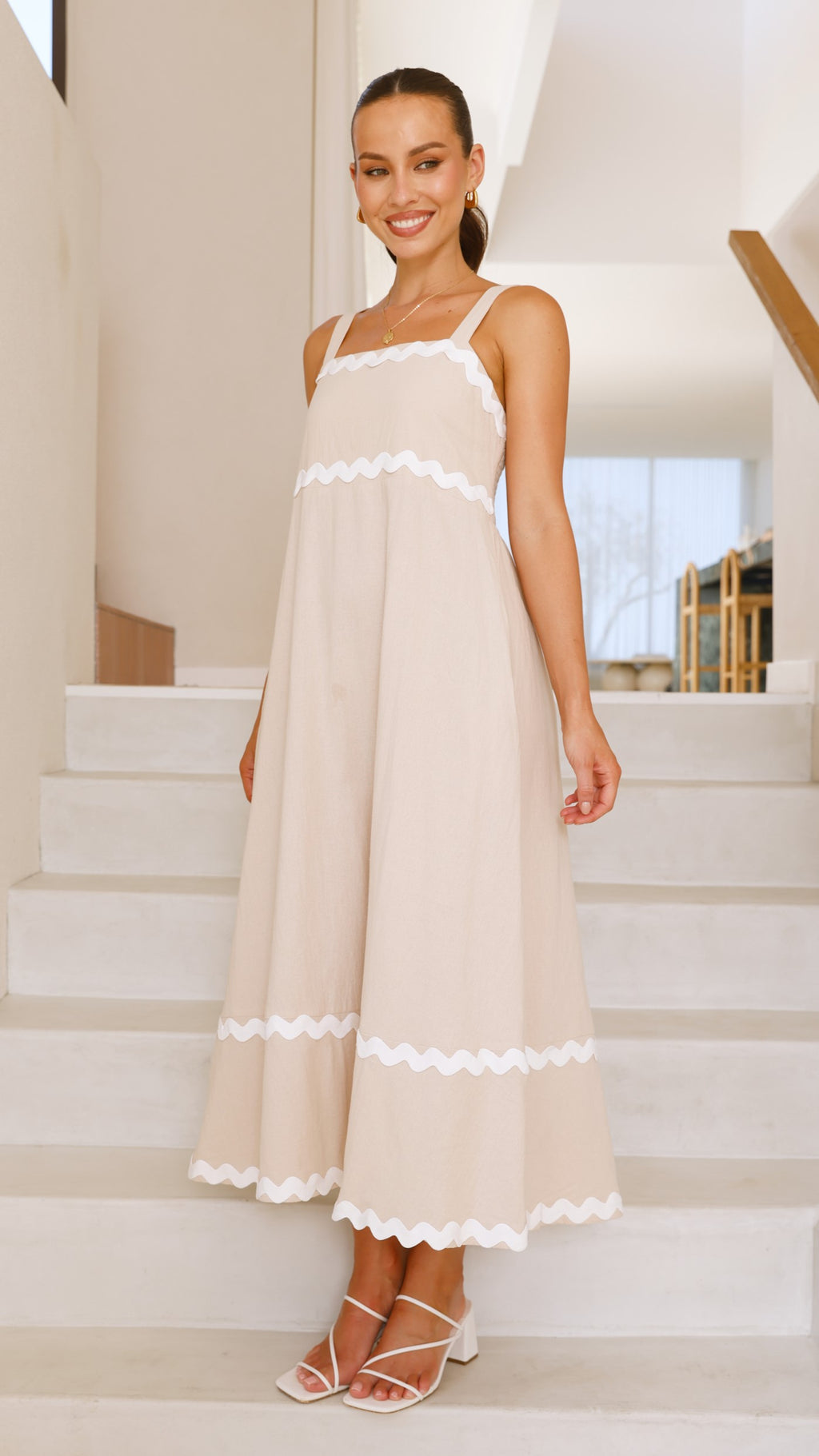 Raelynn Maxi Dress - Beige/White - Billy J