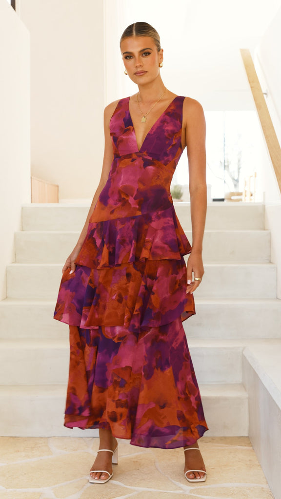 Sachiko Maxi Dress - Purple Print - Billy J