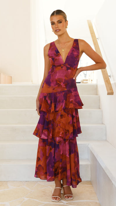 Load image into Gallery viewer, Sachiko Maxi Dress - Purple Print - Billy J
