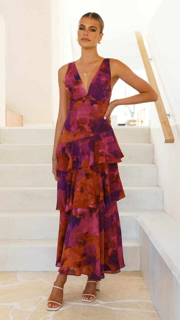 Sachiko Maxi Dress - Purple Print - Billy J