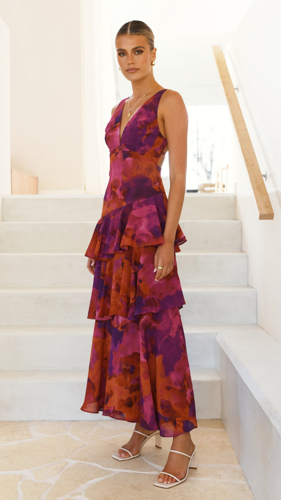 Sachiko Maxi Dress - Purple Print - Billy J