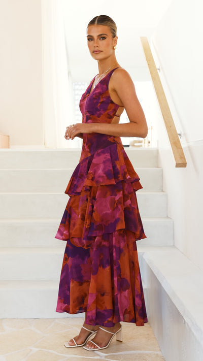 Load image into Gallery viewer, Sachiko Maxi Dress - Purple Print - Billy J
