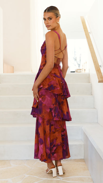 Load image into Gallery viewer, Sachiko Maxi Dress - Purple Print - Billy J
