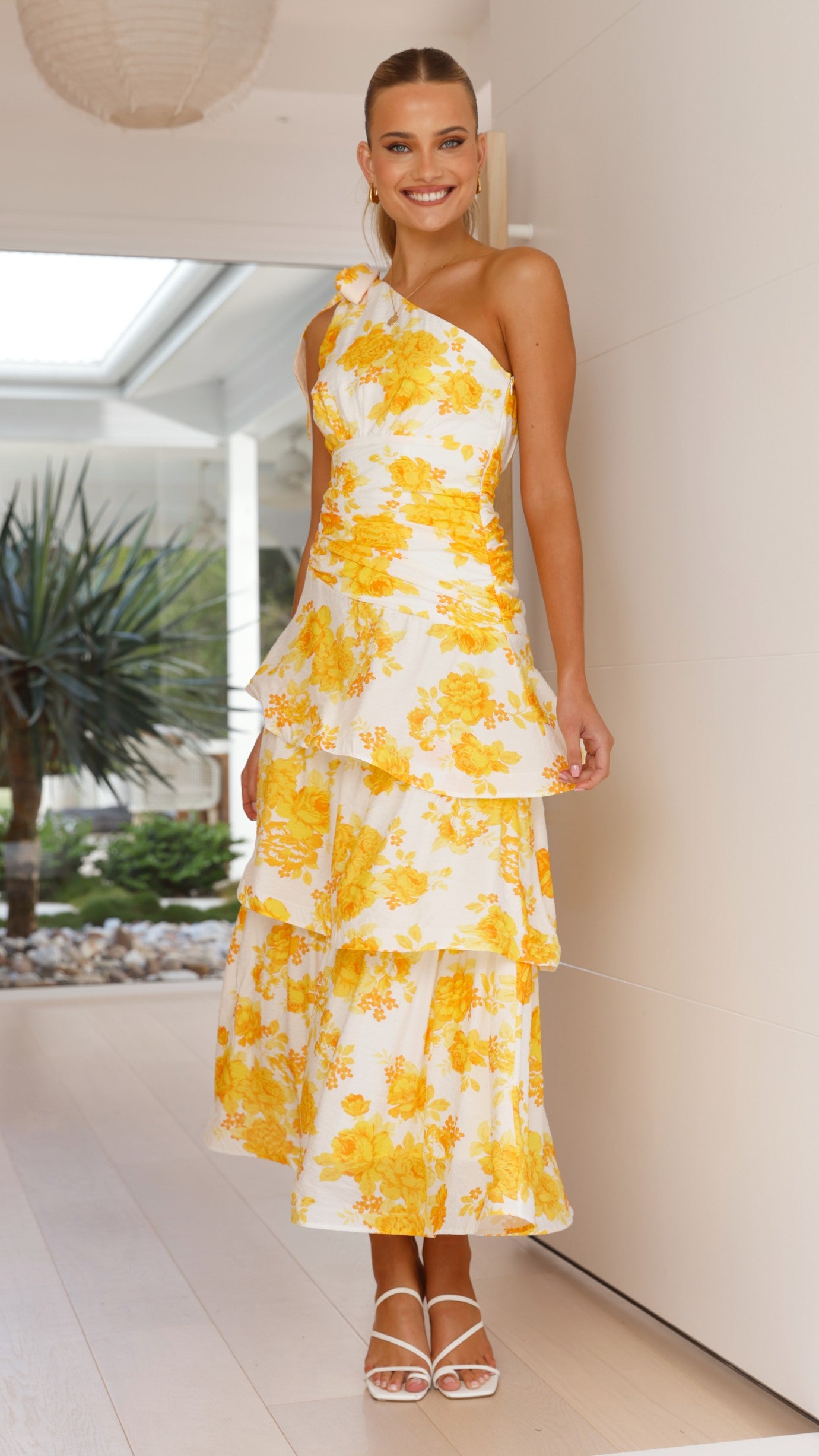 Odilie One Shoulder Maxi Dress - Yellow Floral - Billy J