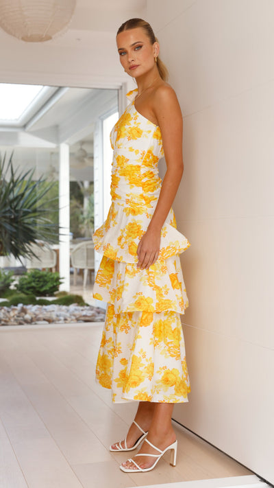 Load image into Gallery viewer, Odilie One Shoulder Maxi Dress - Yellow Floral - Billy J
