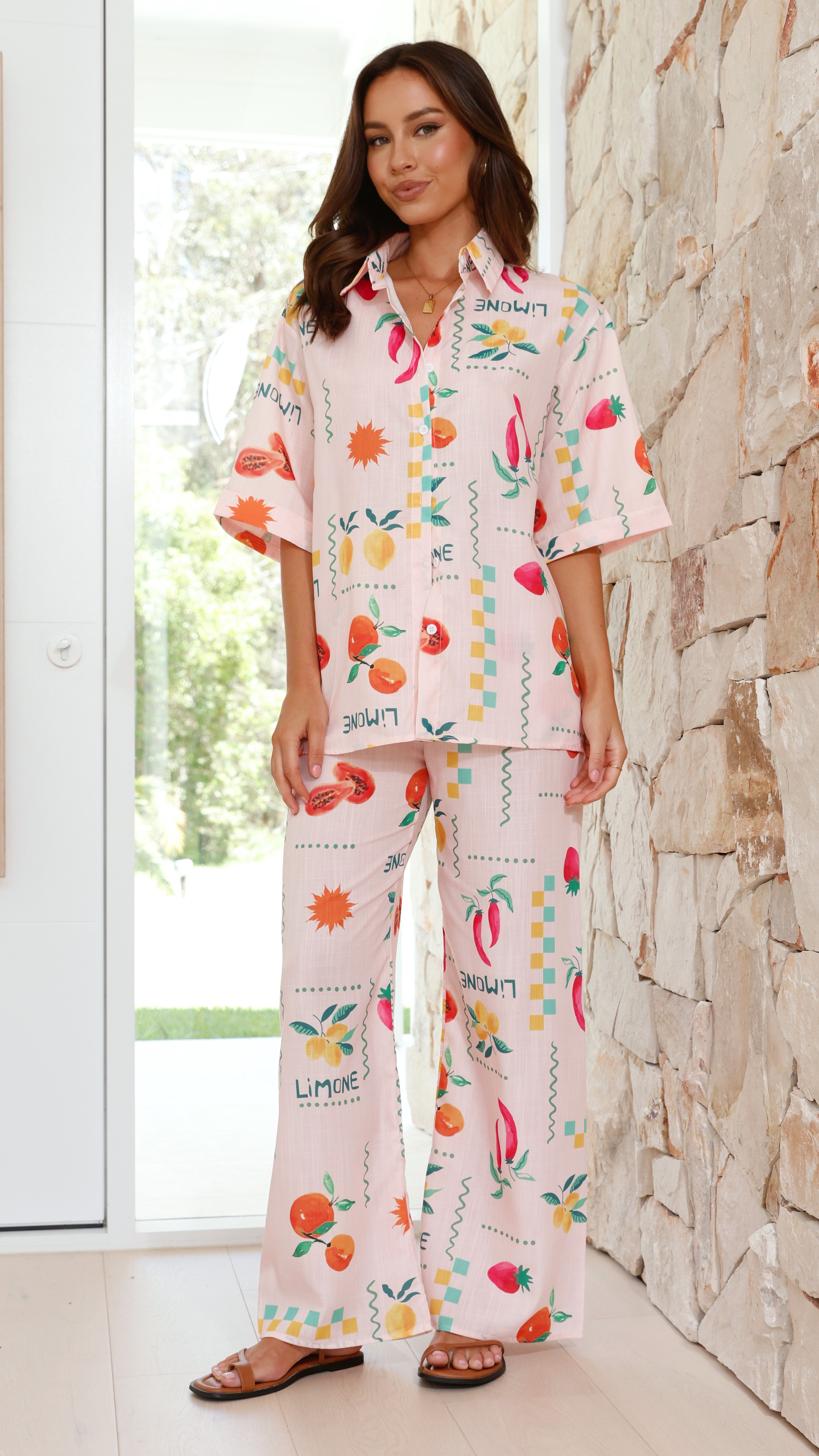 Kourt Button Up Shirt and Pants Set - Peach Limone - Billy J