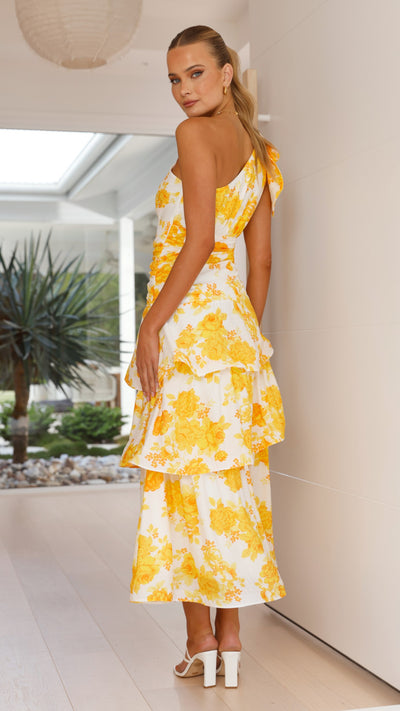 Load image into Gallery viewer, Odilie One Shoulder Maxi Dress - Yellow Floral - Billy J
