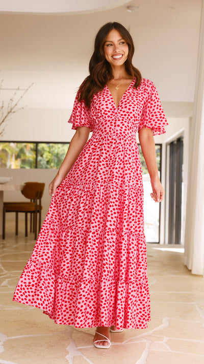 Load image into Gallery viewer, Nola Maxi Dress - Pink/Red Print - Billy J
