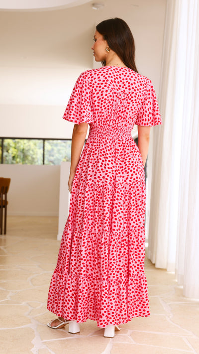 Load image into Gallery viewer, Nola Maxi Dress - Pink/Red Print - Billy J
