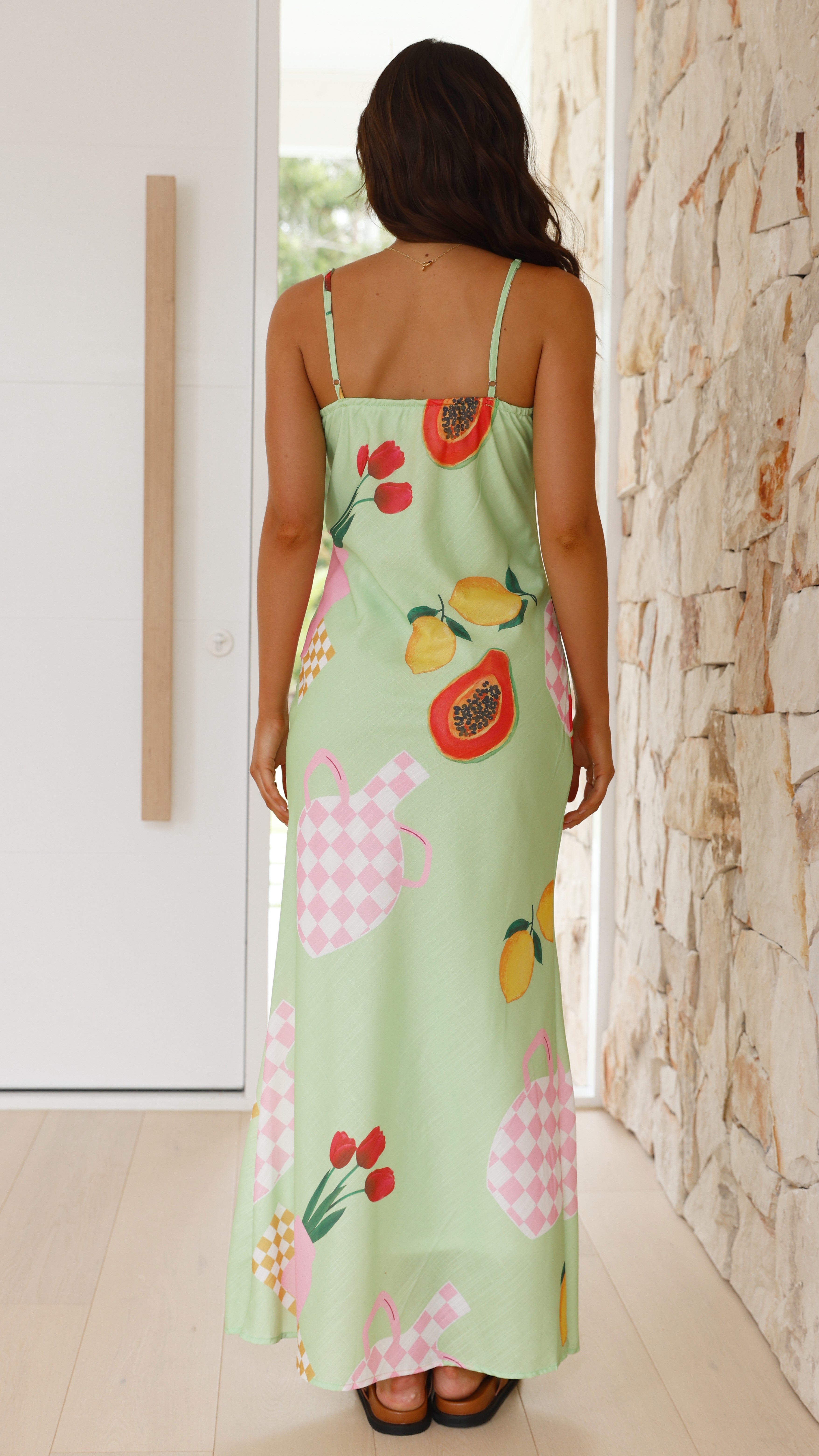 Sylvia Midi Dress - Green Vase Print - Billy J