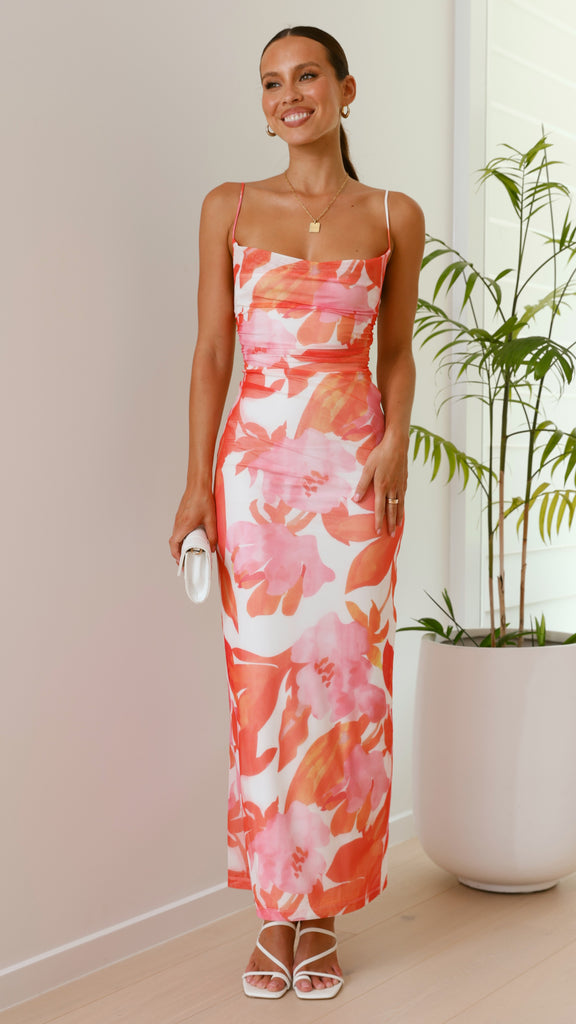 Ashley Maxi Dress - Pink/Orange Floral - Billy J