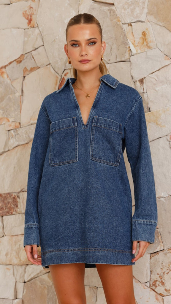 Tara Long Sleeve Mini Dress - Denim - Billy J