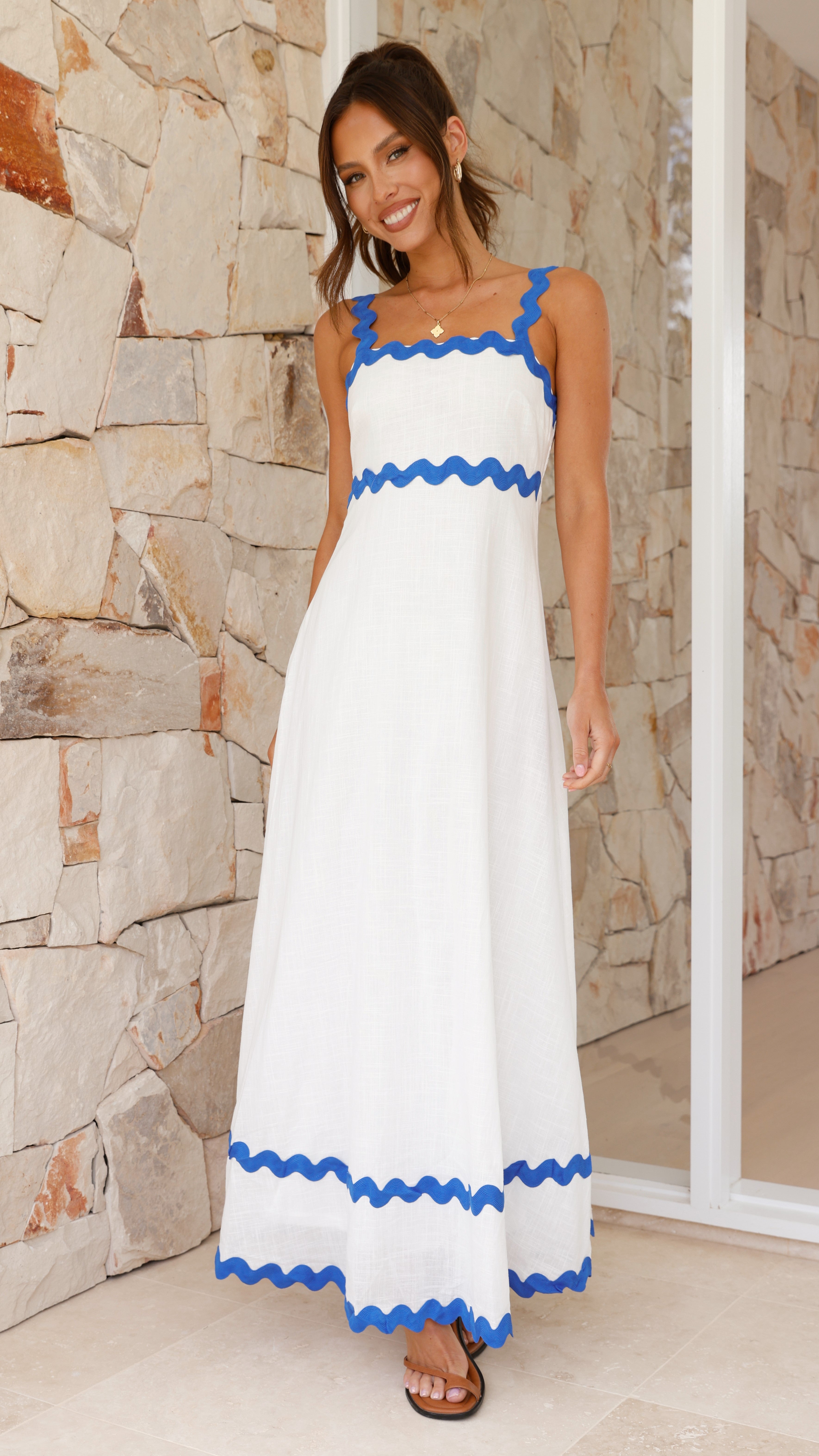 Daleyza Maxi Dress - White / Blue - Billy J