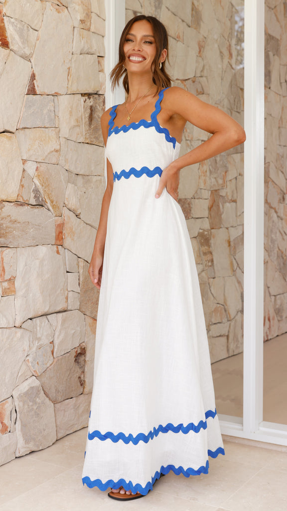 Daleyza Maxi Dress - White / Blue - Billy J