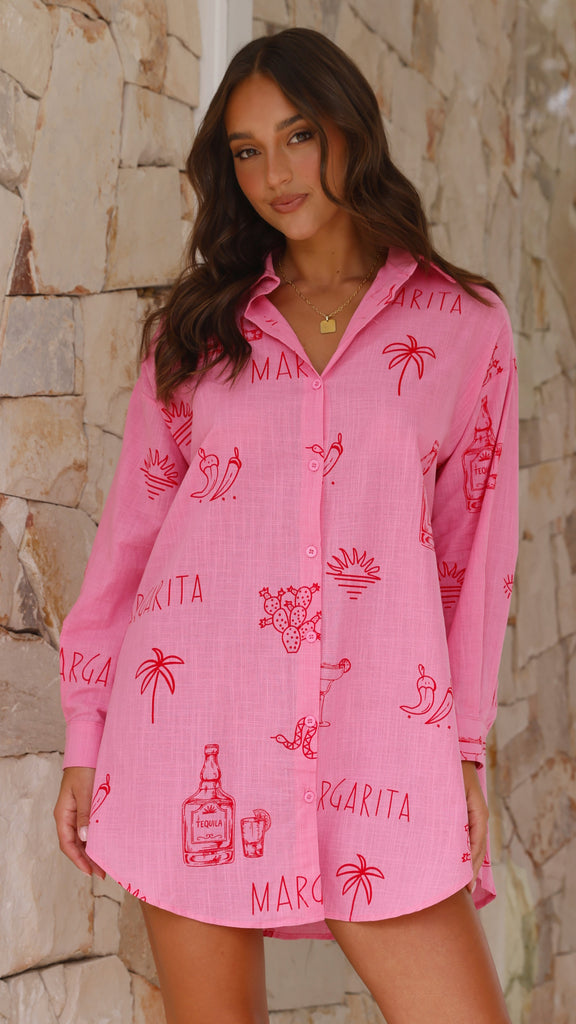 Piper Shirt Dress - Pink / Red Margarita - Billy J