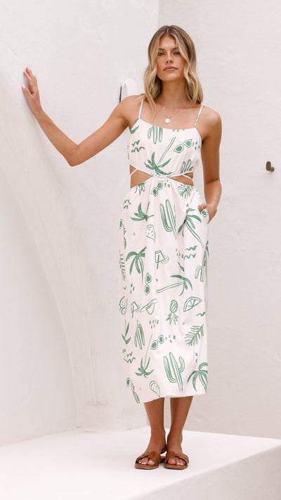 Load image into Gallery viewer, Sachi Midi Dress - Green Palm - Billy J
