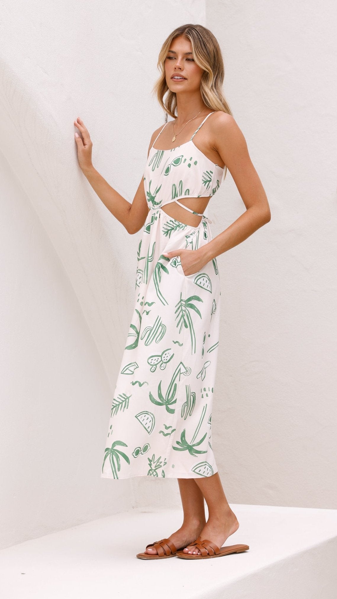 Sachi Midi Dress - Green Palm - Billy J