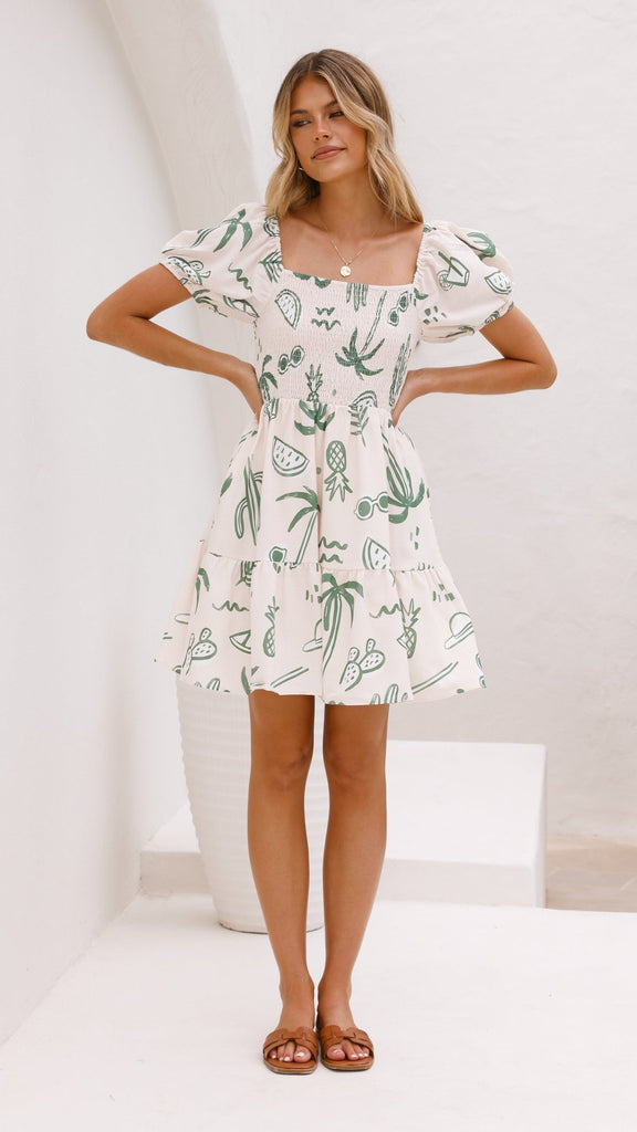 Zada Mini Dress - Green Palm - Billy J