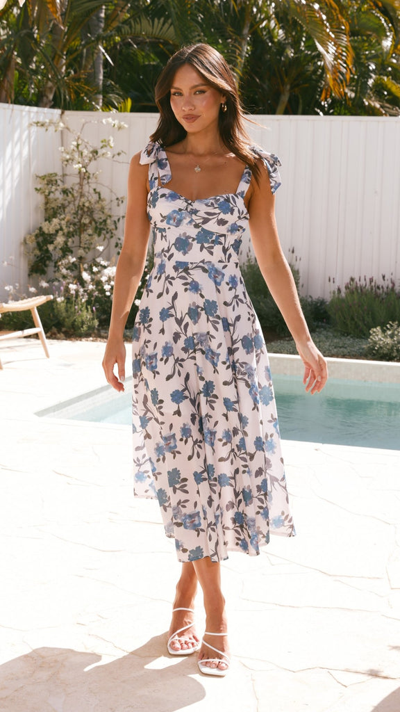 Sylvie Midi Dress - Blue Floral - Billy J