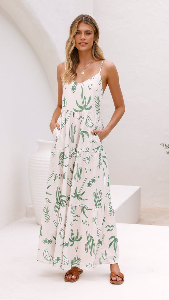 Kyla Maxi Dress - Green Palm - Billy J