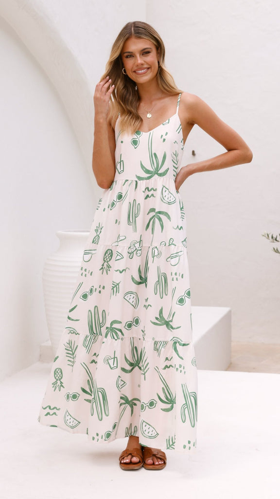 Kyla Maxi Dress - Green Palm - Billy J