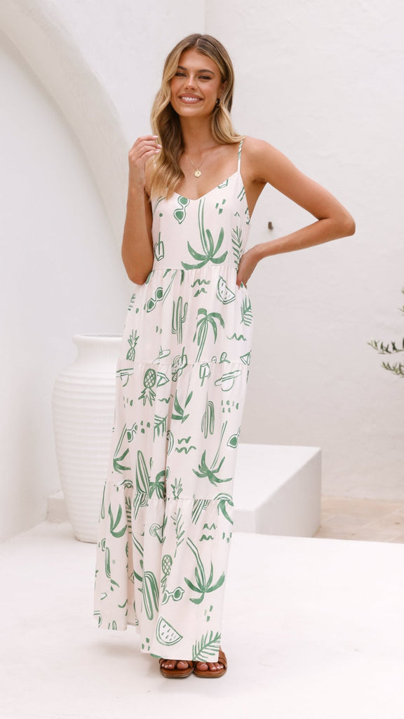 Kyla Maxi Dress - Green Palm - Billy J