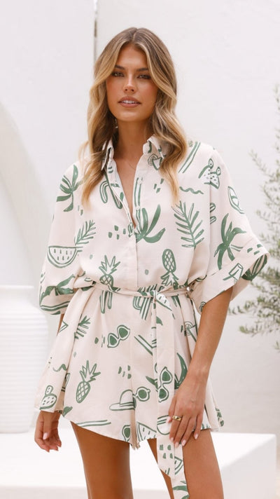 Load image into Gallery viewer, Jacquie Playsuit - Green Palm - Billy J
