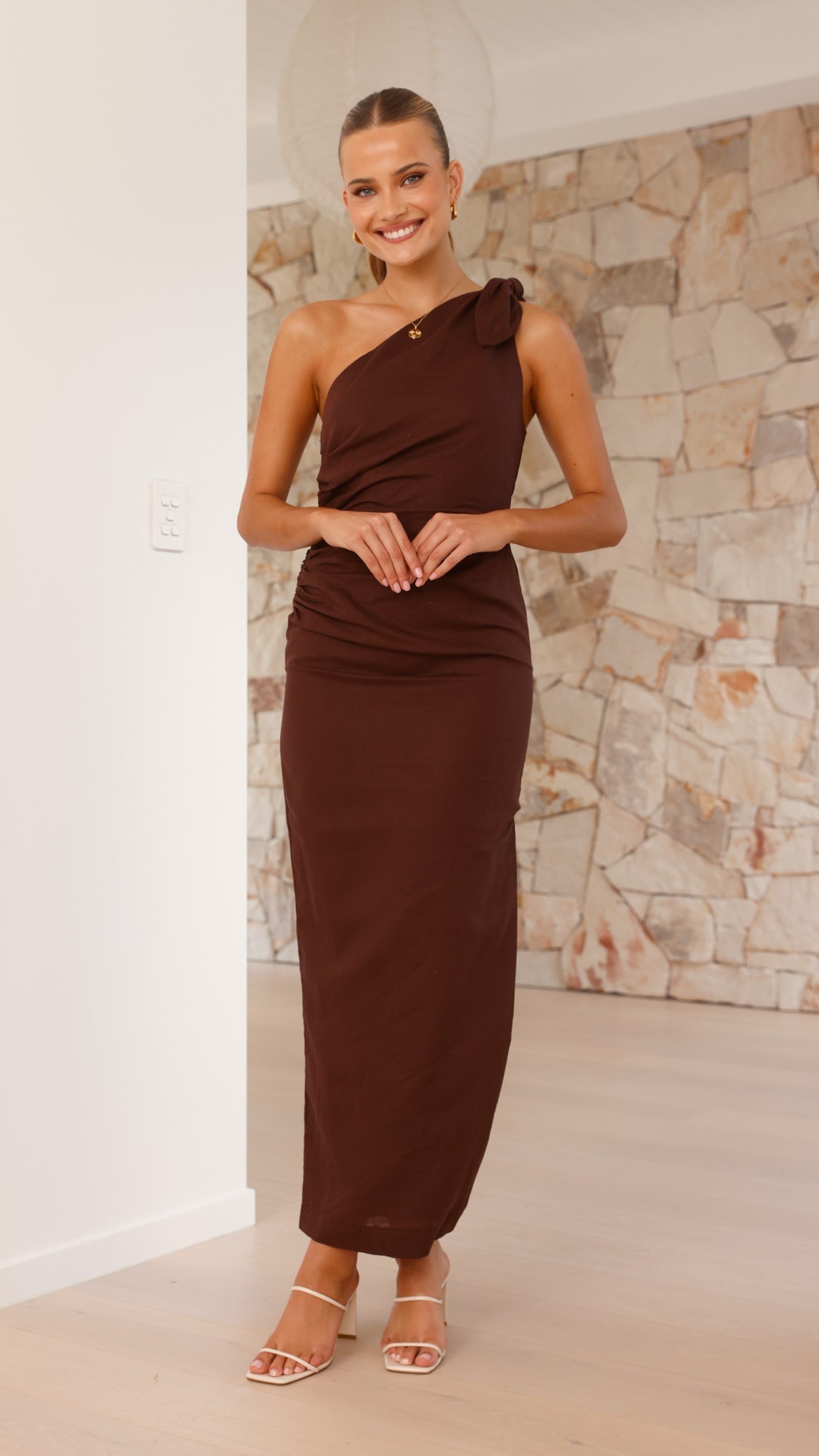 Nahilla One Shoulder Maxi Dress - Chocolate - Billy J