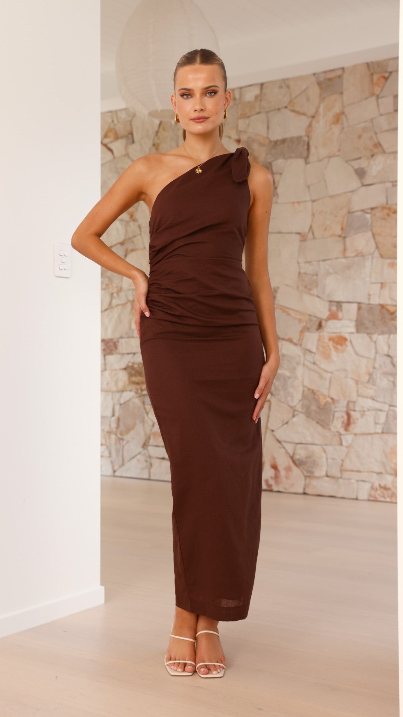 Nahilla One Shoulder Maxi Dress - Chocolate - Billy J