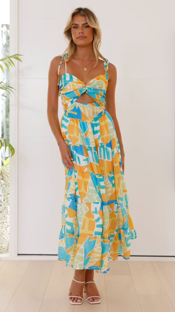 Yaritza Maxi Dress - Blue / Orange Print - Billy J