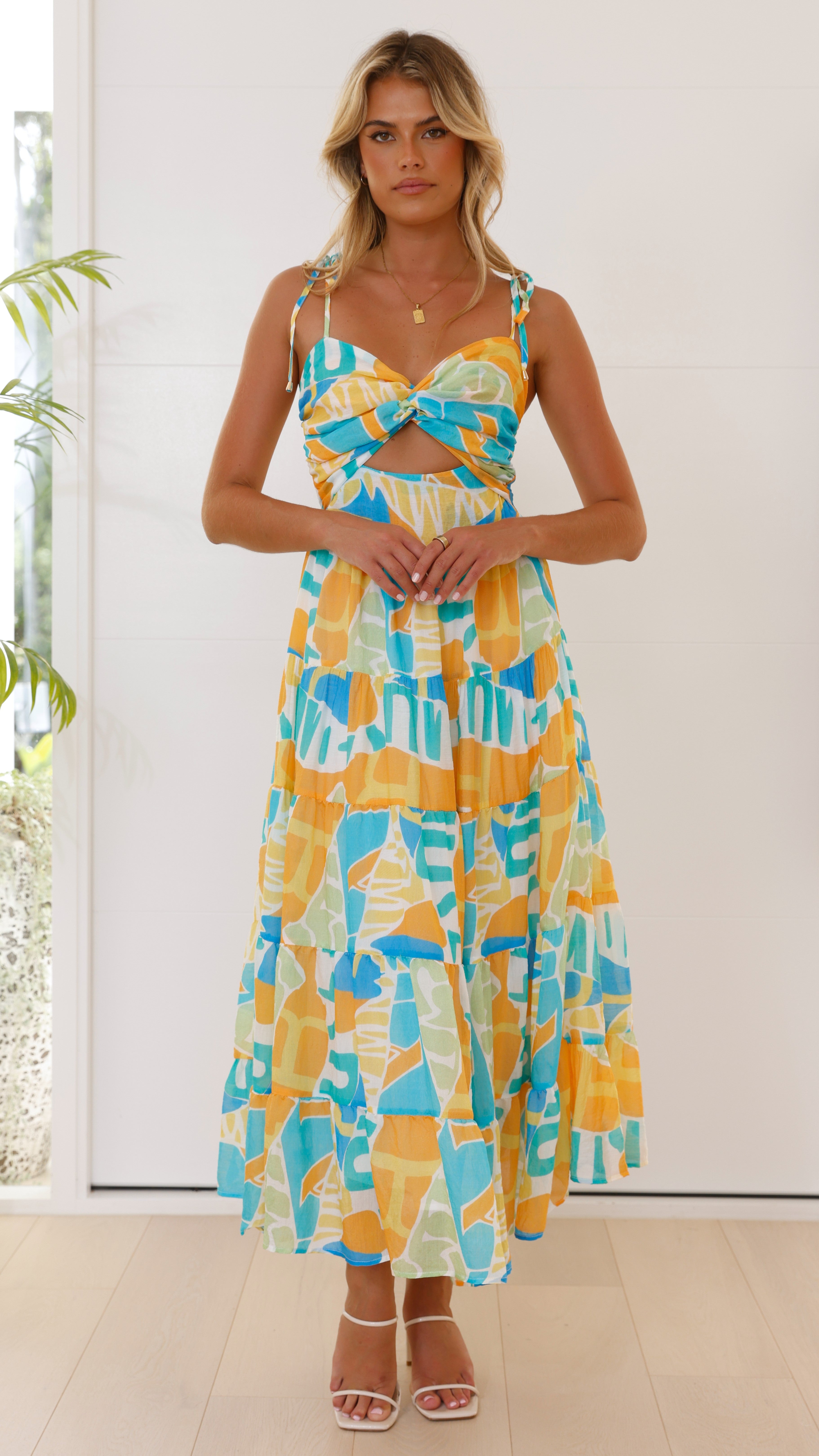 Yaritza Maxi Dress - Blue / Orange Print - Billy J