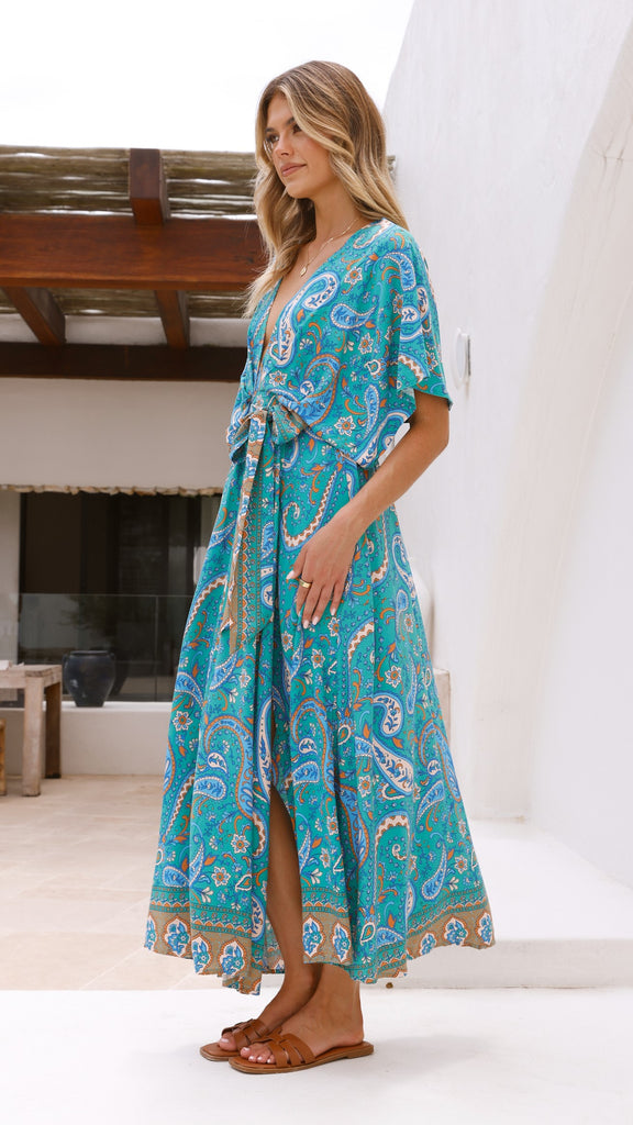 Fields Maxi Dress - Green Print - Billy J